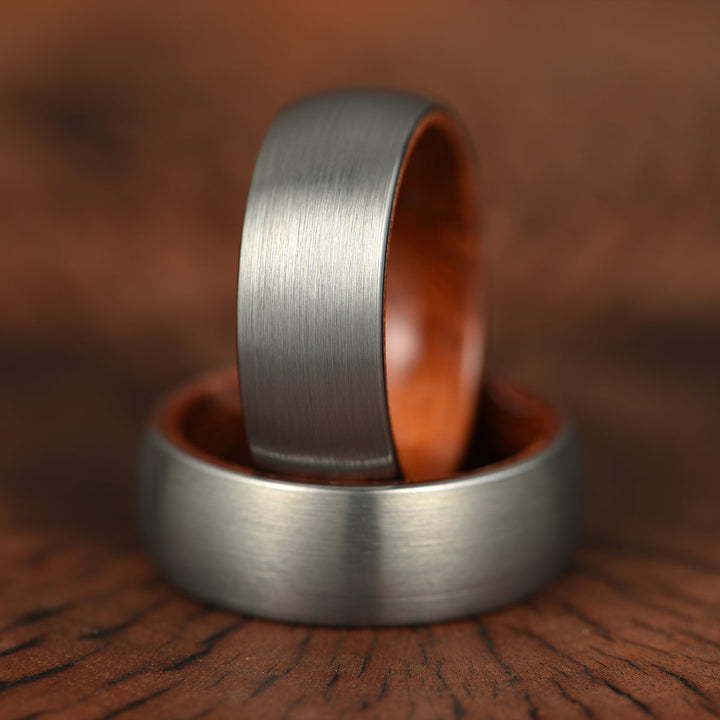 Matte Grey Rounded Titanium Rose Wood Men's Wedding Band 8MM - Rings By Pristine 