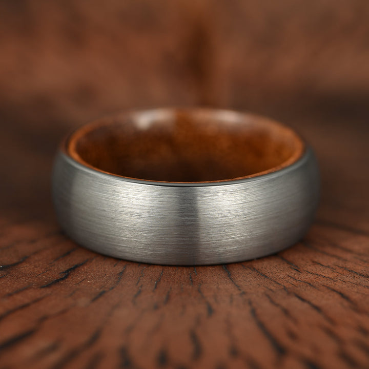 Matte Grey Flat Titanium Koa Wood Men's Wedding Band 8MM - Rings By Pristine 