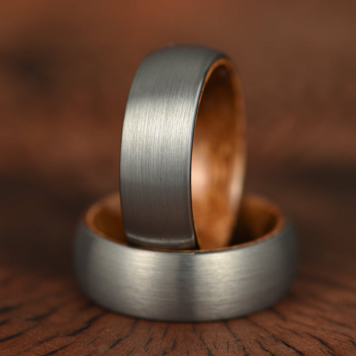 Matte Grey Flat Titanium Koa Wood Men's Wedding Band 8MM - Rings By Pristine 