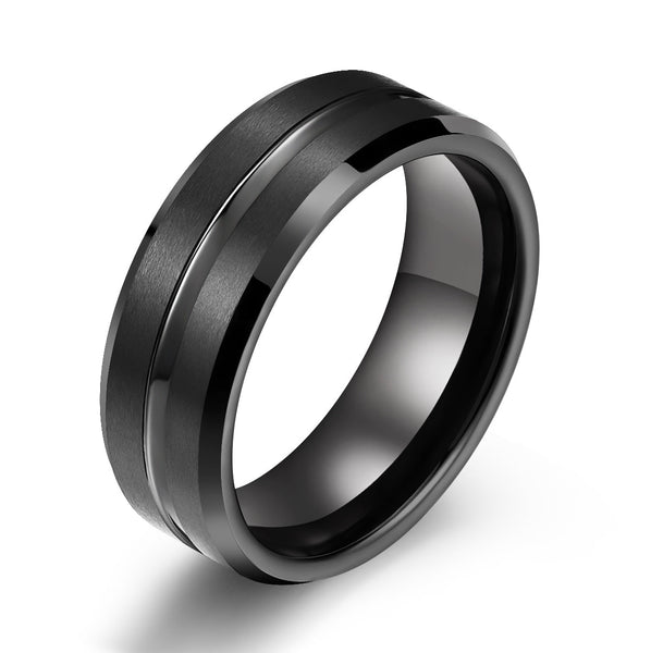 Black Tungsten Ridged Men's Wedding Band 8MM - Rings By Pristine 