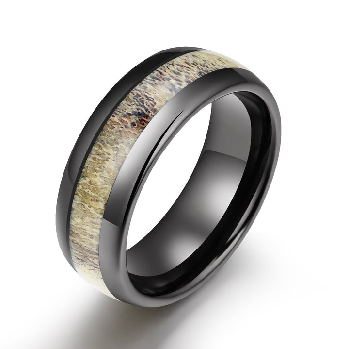 Black Tungsten Antler Inlay Men's Wedding Band 8MM