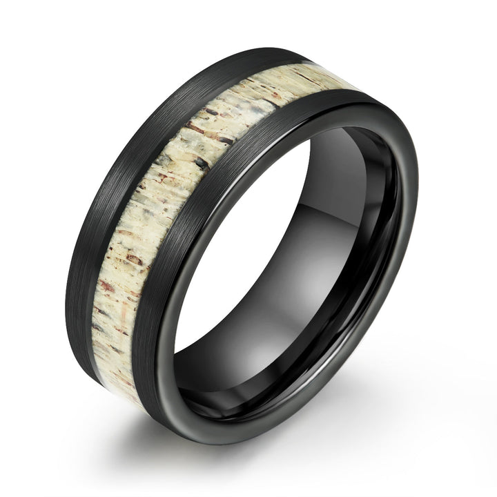 Black Tungsten Antler Inlay Men's Wedding Band 8MM