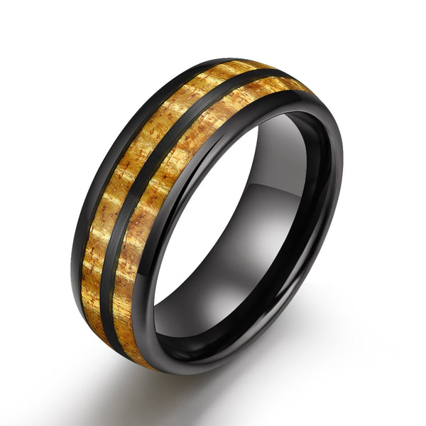 Tungsten Koa Wood Black Inlay Men's Wedding Band 8MM - Rings By Pristine 