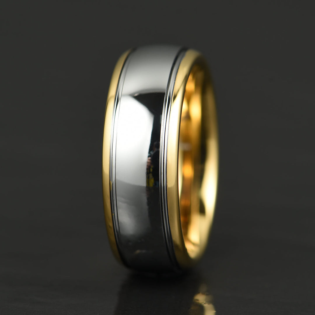 Two Tone Tungsten Men's Wedding Band 8MM - Rings By Pristine 
