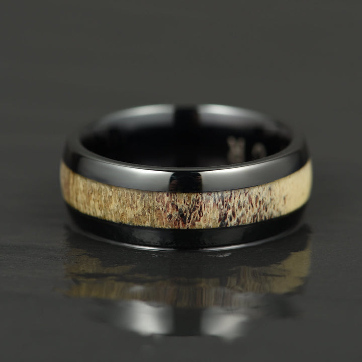 Black Tungsten Antler Inlay Men's Wedding Band 8MM