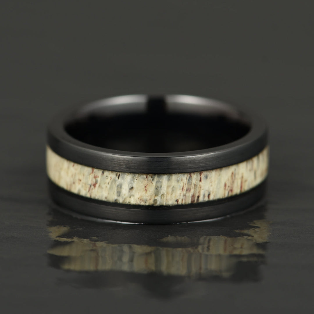 Black Tungsten Antler Inlay Men's Wedding Band 8MM