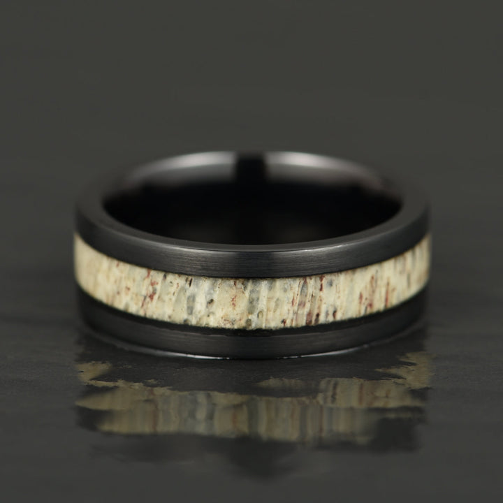 Black Tungsten Antler Inlay Men's Wedding Band 8MM