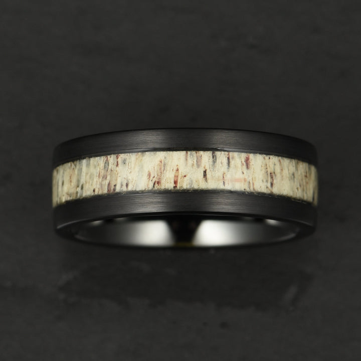 Black Tungsten Antler Inlay Men's Wedding Band 8MM