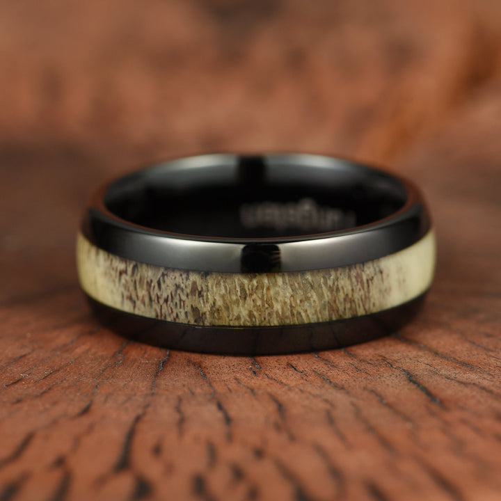 Black Tungsten Antler Inlay Men's Wedding Band 8MM