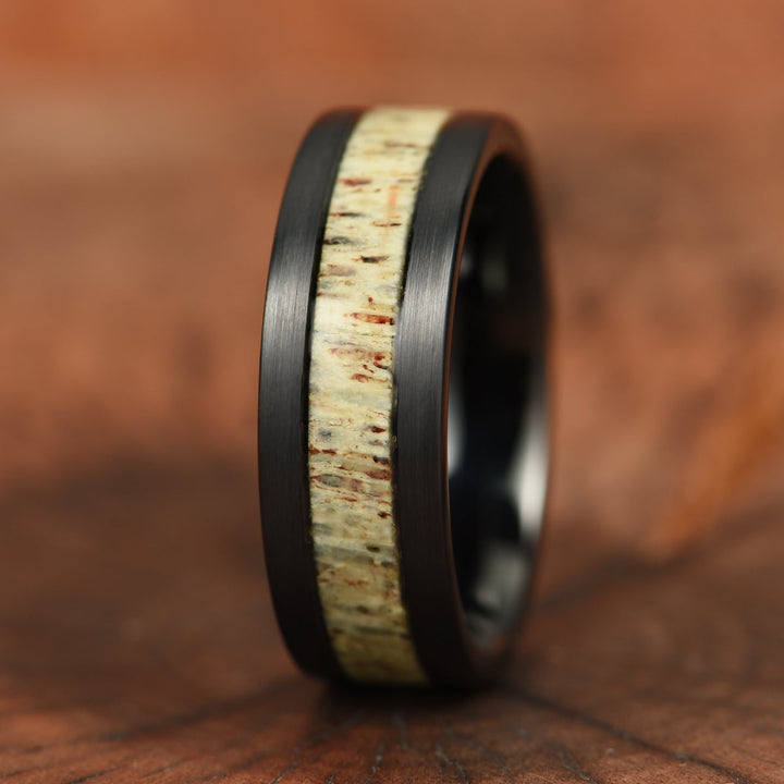 Black Tungsten Antler Inlay Men's Wedding Band 8MM