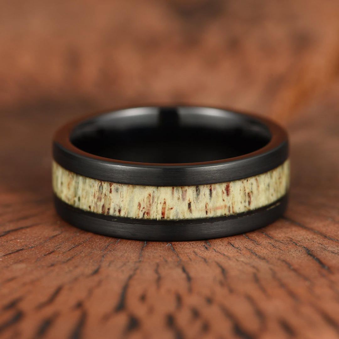 Black Tungsten Antler Inlay Men's Wedding Band 8MM