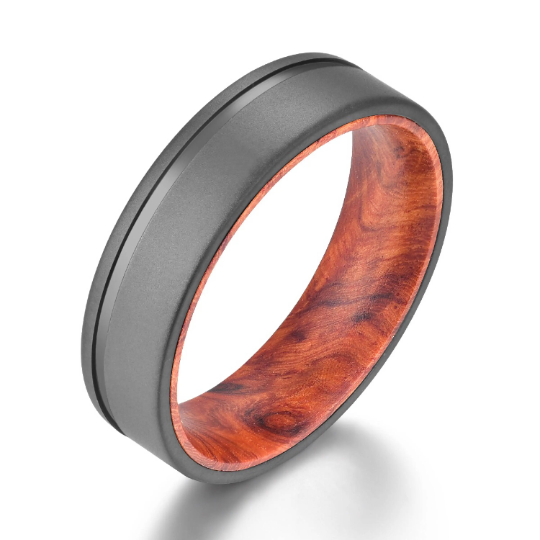 Titanium Rose Wood Burl Men's Wedding Band 6MM - Rings By Pristine 