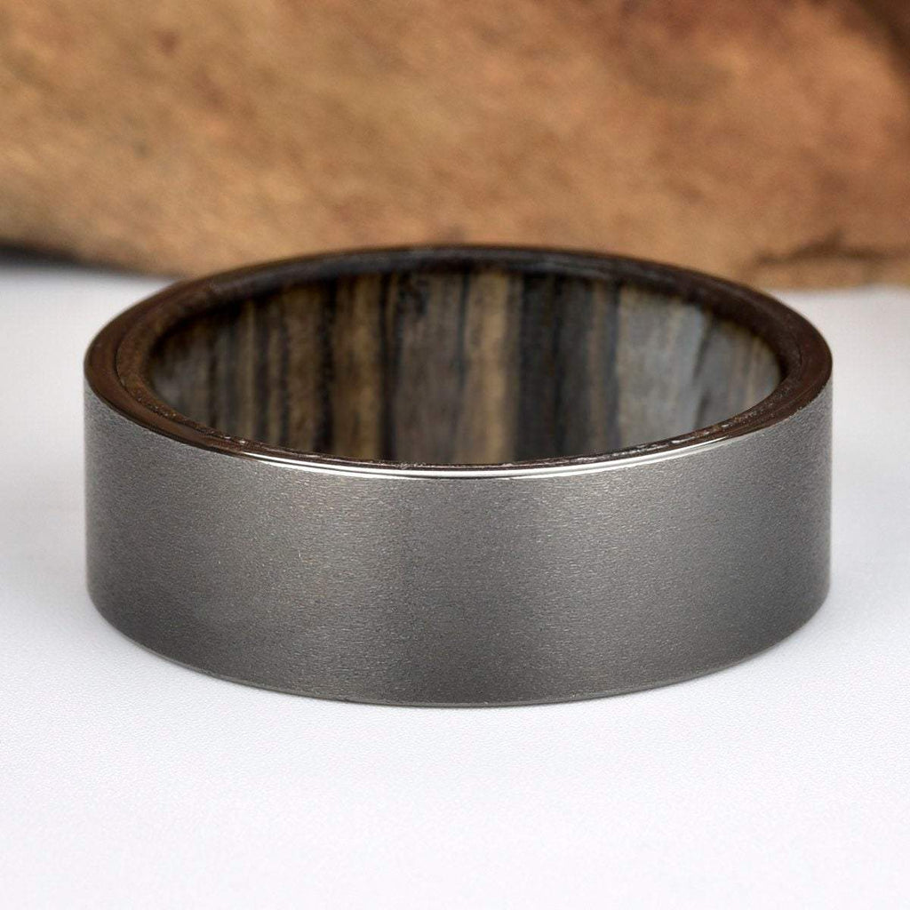 Ancient Bog Oak Wood Gun Metal Grey Tungsten Men's Wedding Ring 8MM