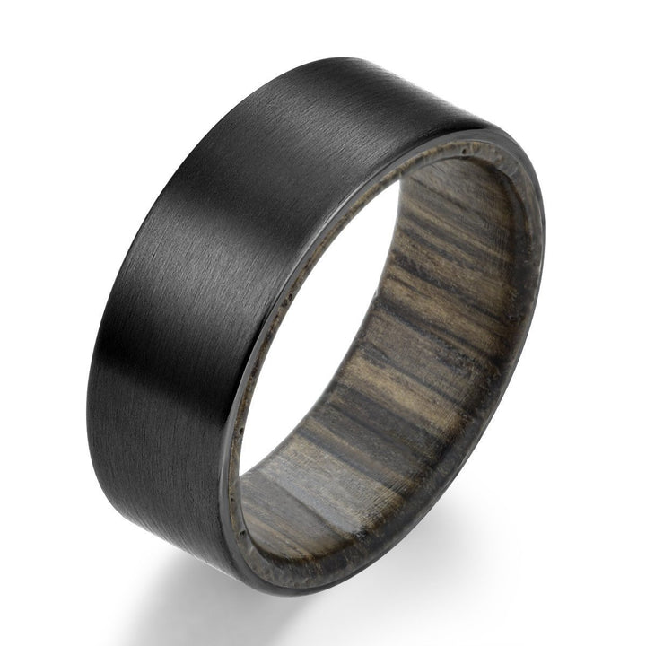 Ancient Siberian Bog Oak Wood Black Tungsten Men's Wedding Band 8MM - Rings By Pristine