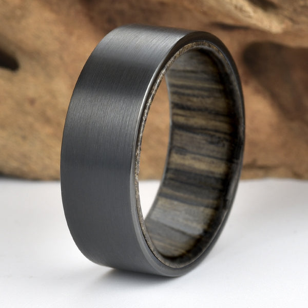 Ancient Siberian Bog Oak Wood Black Tungsten Mens Wedding Band 8MM - Rings By Pristine