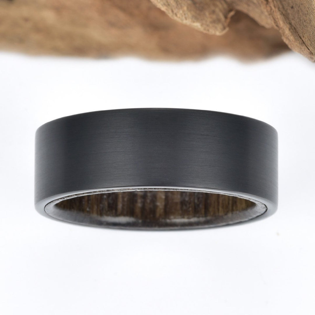 Ancient Siberian Bog Oak Wood Black Tungsten Men's Wedding Band 8MM - Rings By Pristine