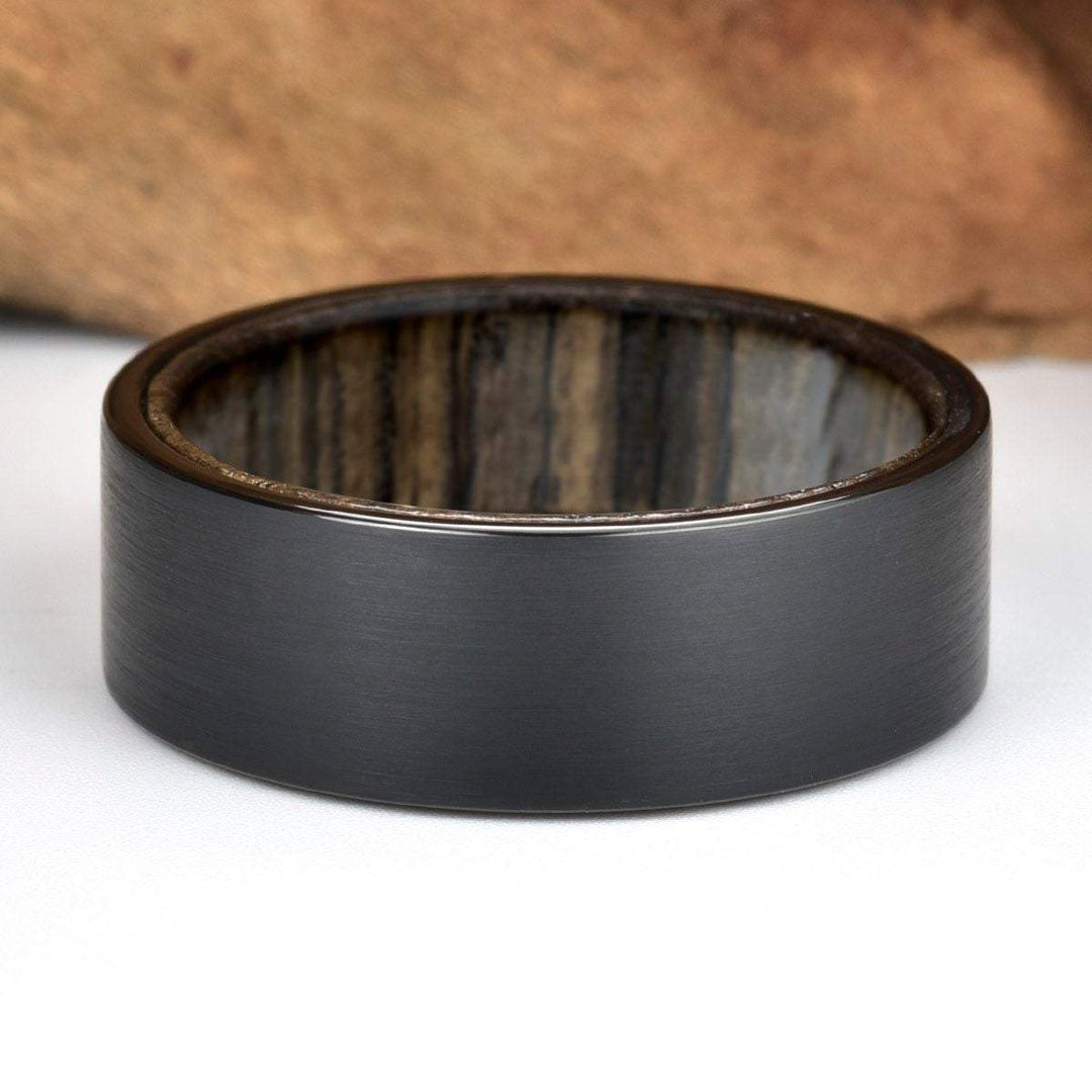 Ancient Siberian Bog Oak Wood Black Tungsten Men's Wedding Band 8MM - Rings By Pristine