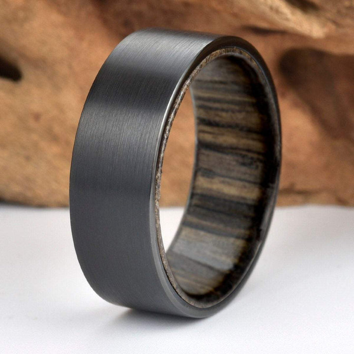 Ancient Siberian Bog Oak Wood Black Tungsten Men's Wedding Band 8MM - Rings By Pristine