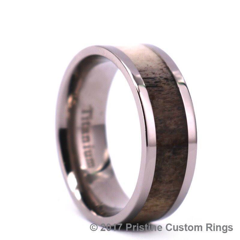 Antler Titanium Wedding Band Inlayed With Exotic Antler 8MM - Rings By Pristine