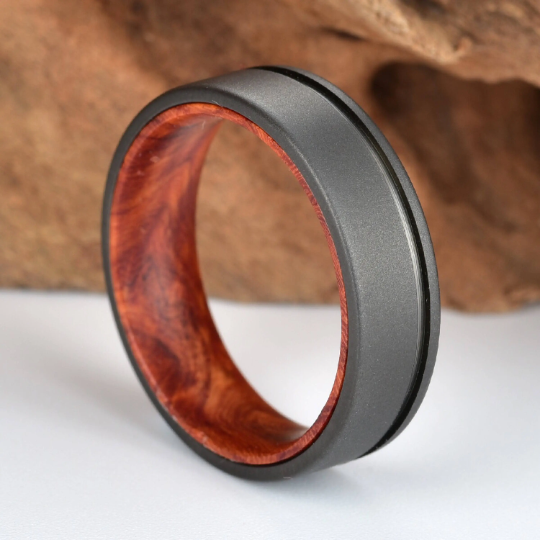 Titanium Rose Wood Burl Men's Wedding Band 6MM - Rings By Pristine 