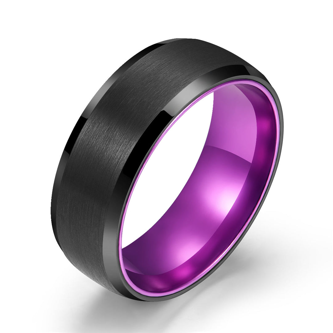 Pristine Passion Purple Interior Black Tungsten Wedding Band 8MM - Rings By Pristine 