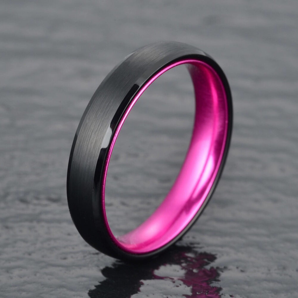 Black Tungsten Men's Wedding Band Pristine Purple 4MM - Rings By Pristine