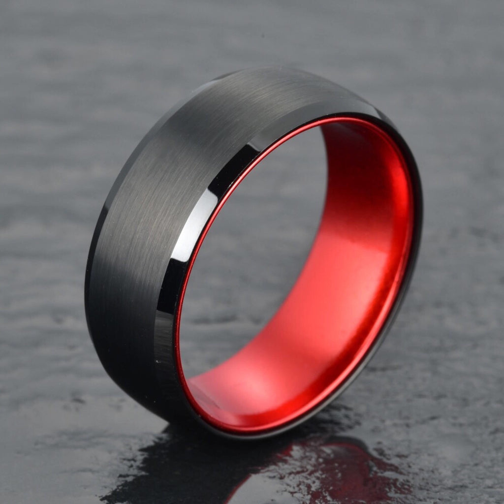 8mm) Unisex or Men's Celtic Knot Black with Red Resin Inlay Tungsten  Carbide Wedding Ring Band. - Ring Blingers |