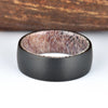 Black Tungsten Ring Exotic Antler Sleeve Men's Wedding Band 6MM-8MM - Rings By Pristine
