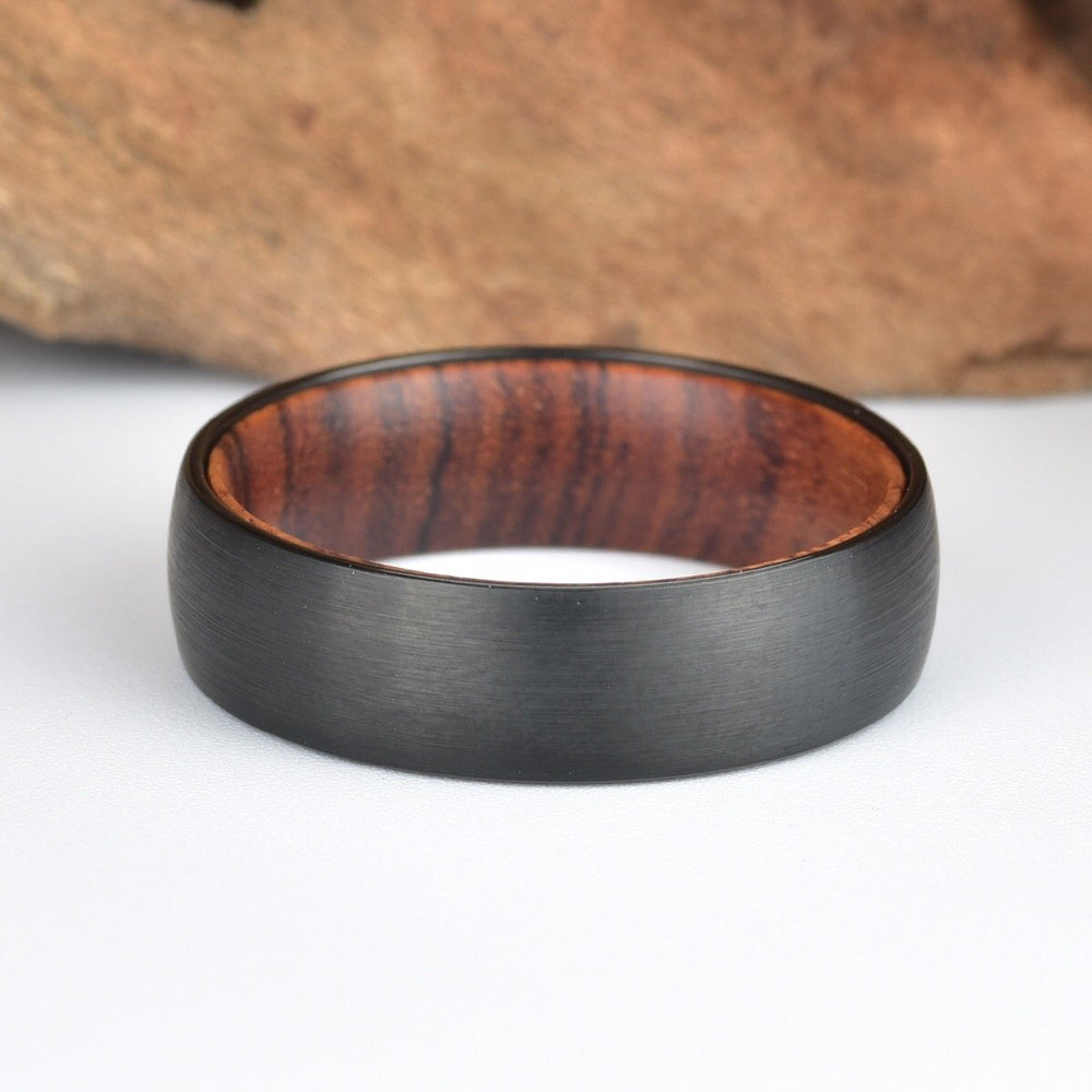 Black Tungsten Ring Exotic Snake Wood Men's Wedding Band 6MM - Rings By Pristine