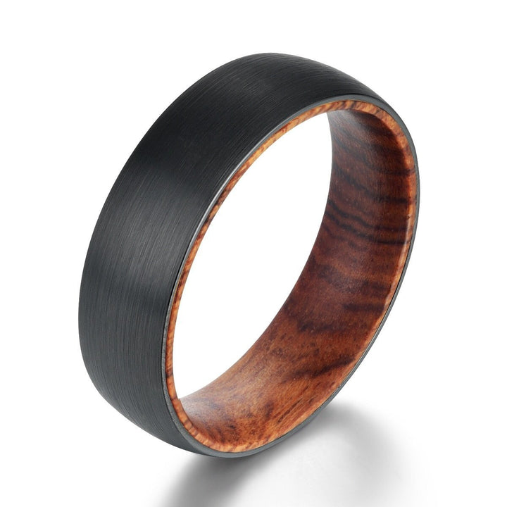 Black Tungsten Ring Exotic Snake Wood Men's Wedding Band 6MM - Rings By Pristine