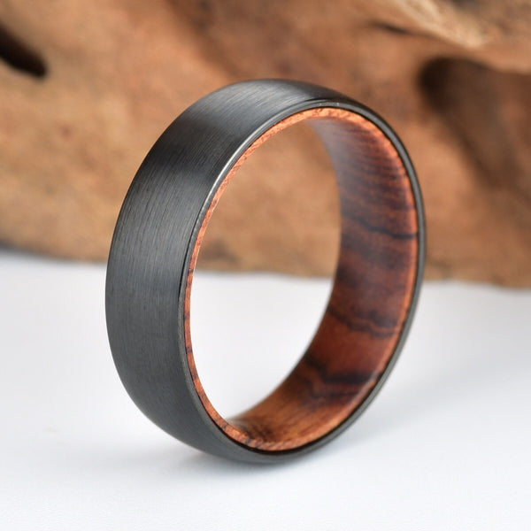 Black Tungsten Ring Exotic Snake Wood Men's Wedding Band 6MM - Rings By Pristine
