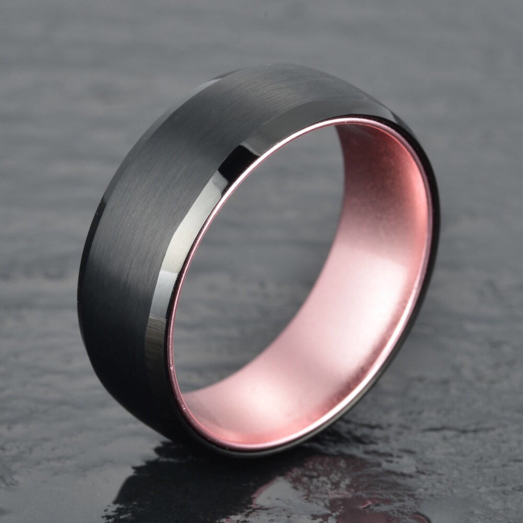 Black Tungsten Ring Pristine Rose Men's Wedding Band 4MM | Rings By ...