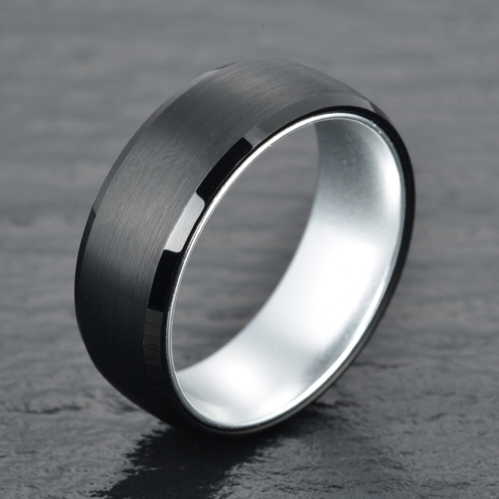 Black Tungsten Ring Pristine Silver Men's Wedding Band 4MM