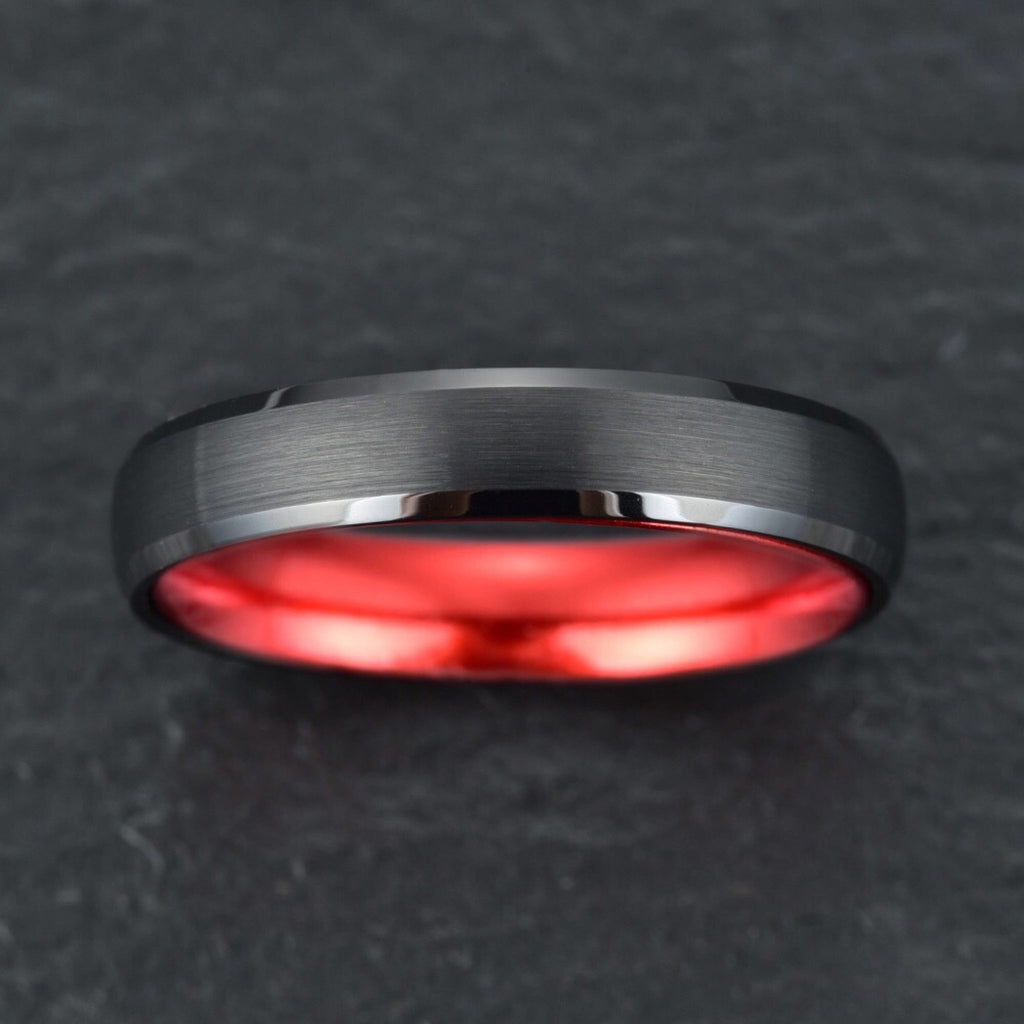 Black Tungsten Wedding RingPristine Red