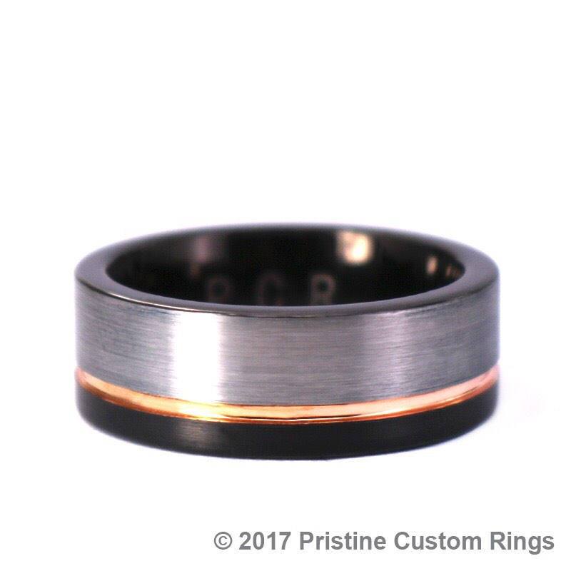 Black White Tungsten With Rose Piping Men's Wedding Band 8MM - Rings By Pristine