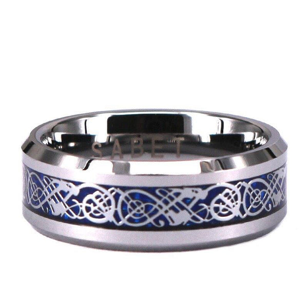 Blue Celtic Tungsten Men's Wedding Band 8MM - Rings By Pristine