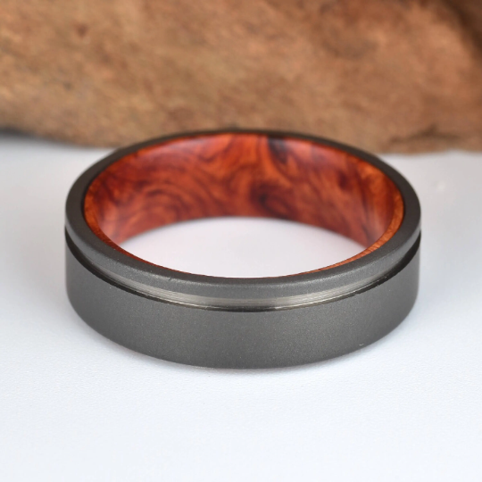 Titanium Rose Wood Burl Men's Wedding Band 6MM - Rings By Pristine 