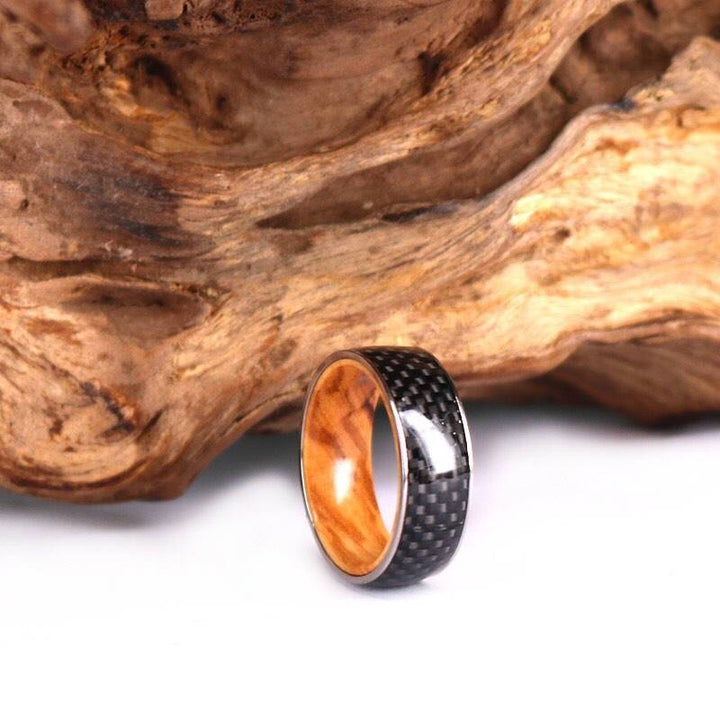 Carbon Fiber Ring Exotic Koa Wood Men's Wedding Band 8MM - Rings By Pristine