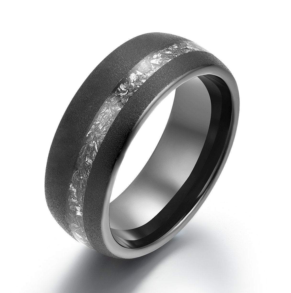 Black & Blue Carbon Fiber Inlay Tungsten Carbide Men's Ring (8mm)
