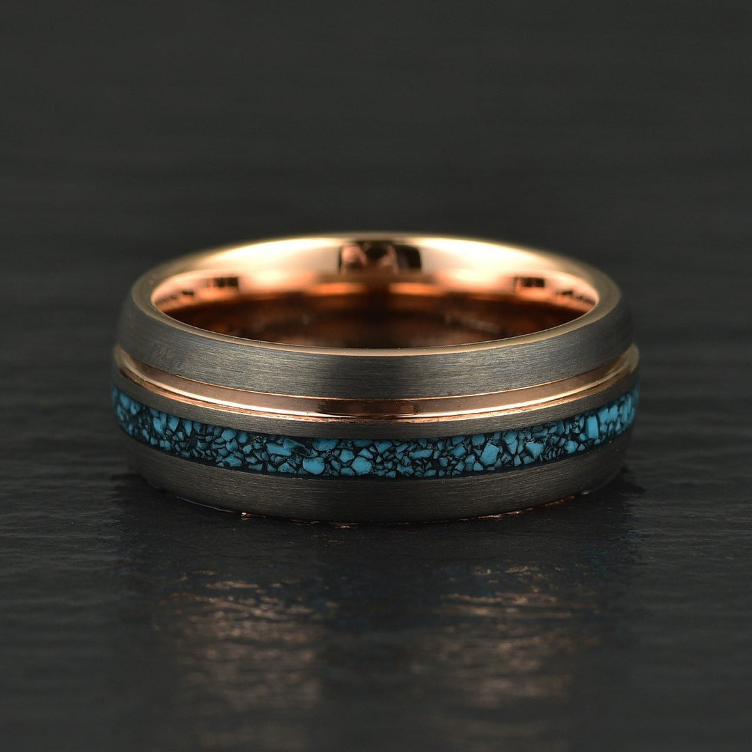 Crushed Turquoise Rose Tungsten Men's Wedding Band 4MM-8MM - Rings By Pristine
