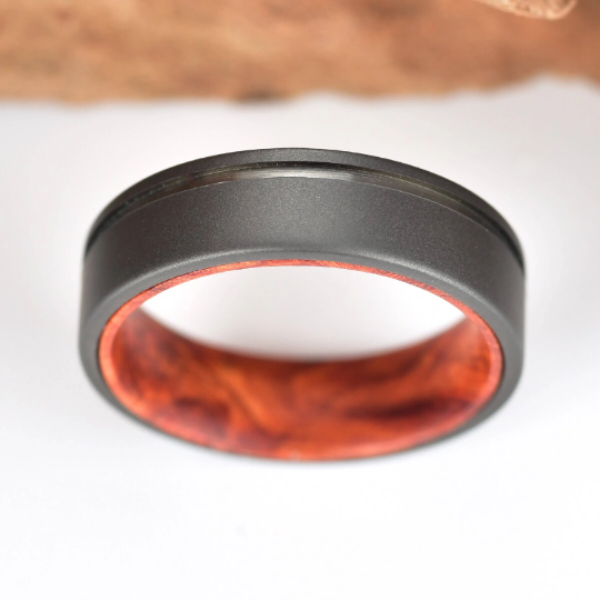 Titanium Rose Wood Burl Men's Wedding Band 6MM - Rings By Pristine 