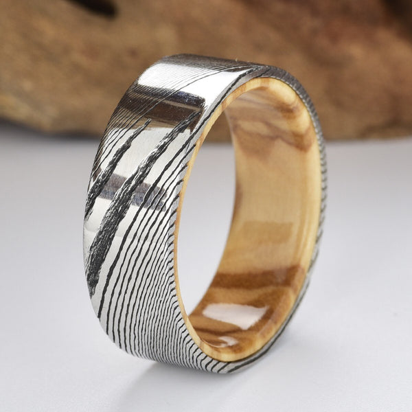 Hand-Wrought Damascus Steel and Koa Wooden Ring - Lmtd — Wedgewood Rings