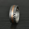 Damascus Twist Damascus Steel Inalyed with Rose Tungsten Men's Wedding Band 8MM - Rings By Pristine