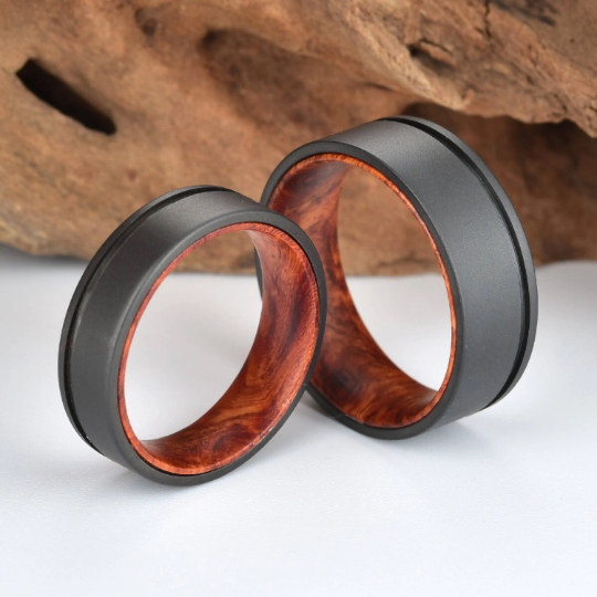 Titanium Rose Wood Burl Men's Wedding Band 6MM - Rings By Pristine 