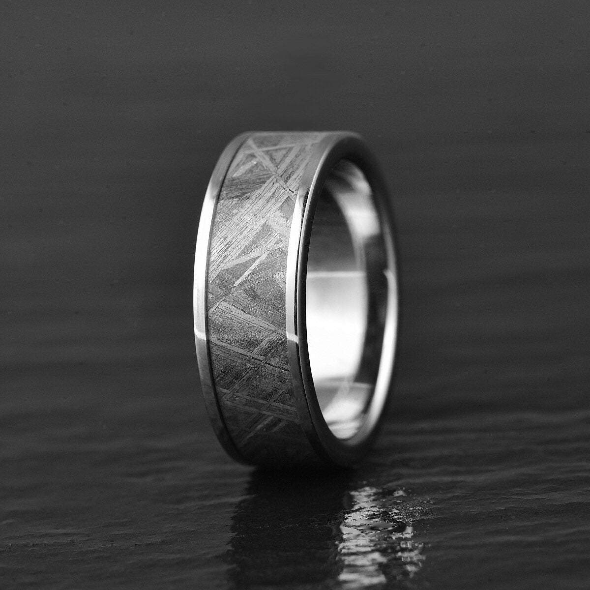 8mm - Mens Domed Tungsten Meteorite Ring, W/ Abalone Shell Inlay| RingMen  Jewelry