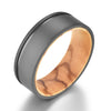 Gun Metal Grey Sand Blasted Titanium Ring Exotic Olive Wood Men's Wedding Band 4MM-8MM - Rings By Pristine