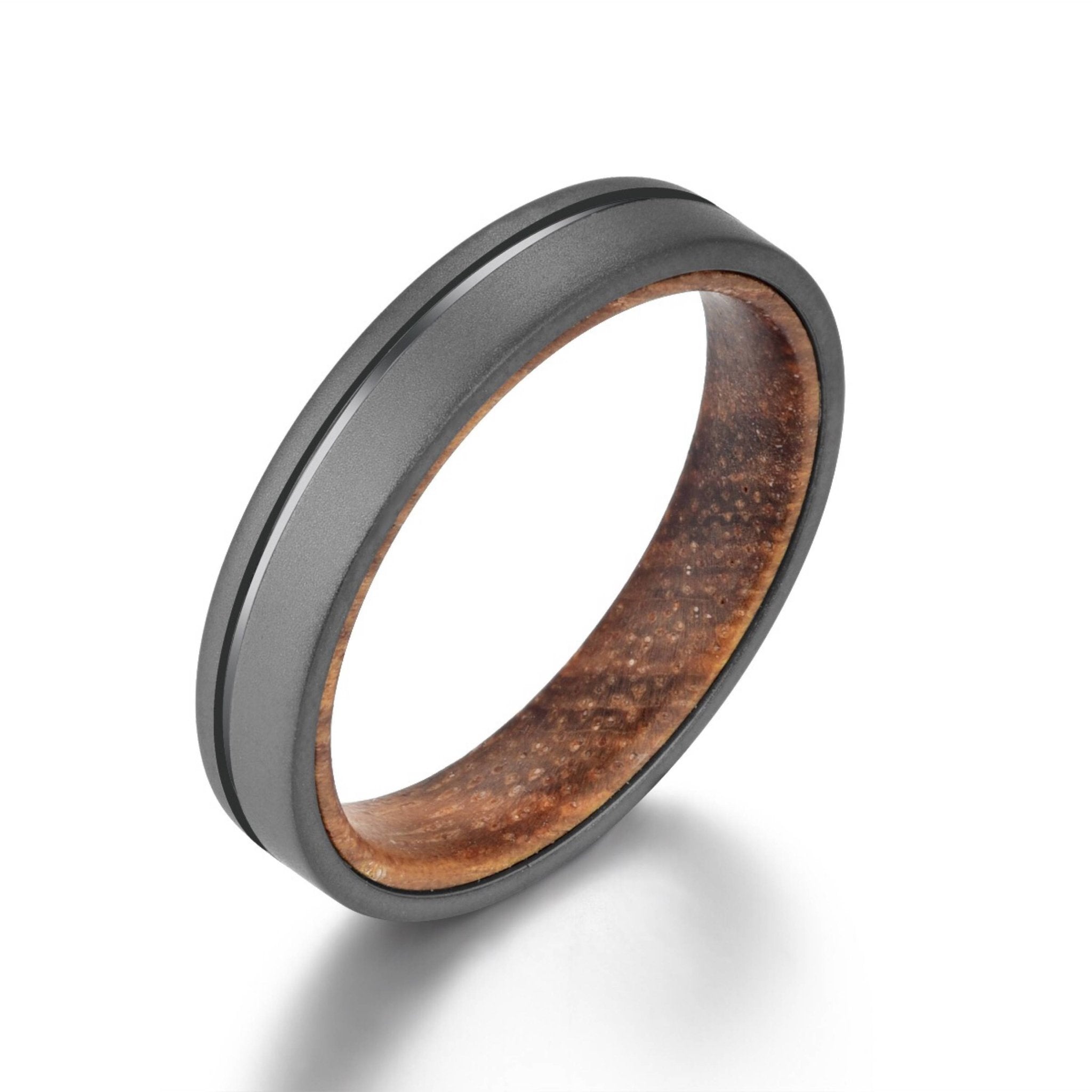 Gun Metal Grey Titanium Wedding Ring Exotic Zebra Wood Men's