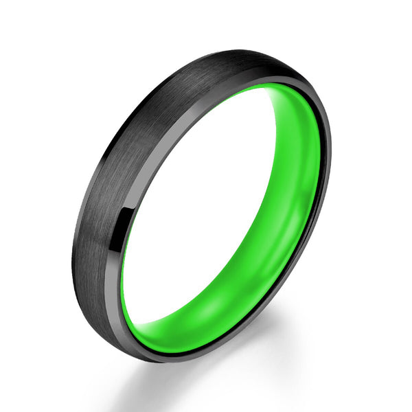 Black Tungsten Pristine Green Men's Wedding Band 4MM - Rings By Pristine 