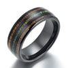 Opal Koa Wood Black Ceramic Ring His and Her Wedding Band Set Custom Rings By Pristine