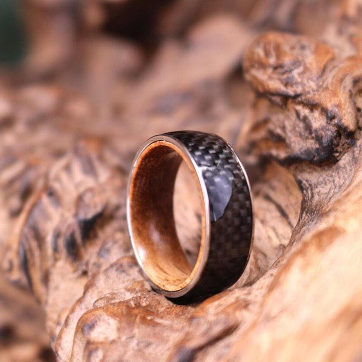 Koa Wood Carbon Fiber Wood Lined Ring 8MM - Rings By Pristine